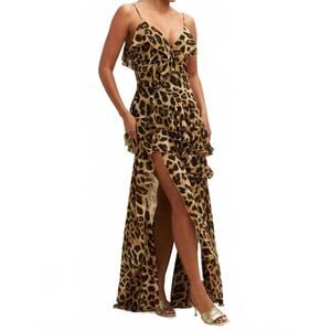 NEW LUXXEL hits the spot ruffle maxi dress in leopard